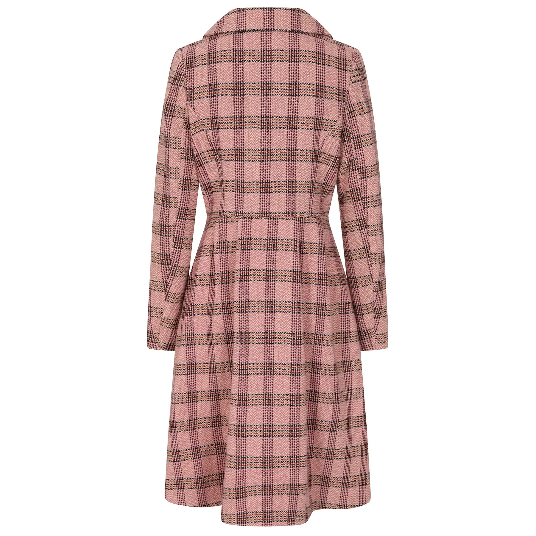 1960s Inspired Poly Wool Pink Check Print Winter Coat