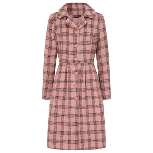 1960s Inspired Poly Wool Pink Check Print Winter Coat