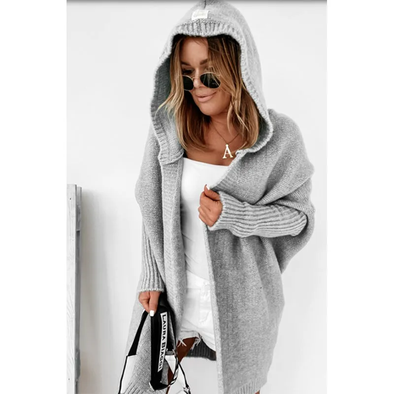 All-match Women's Fashion Hoodie Open Front Knitted Sweater Knitwear