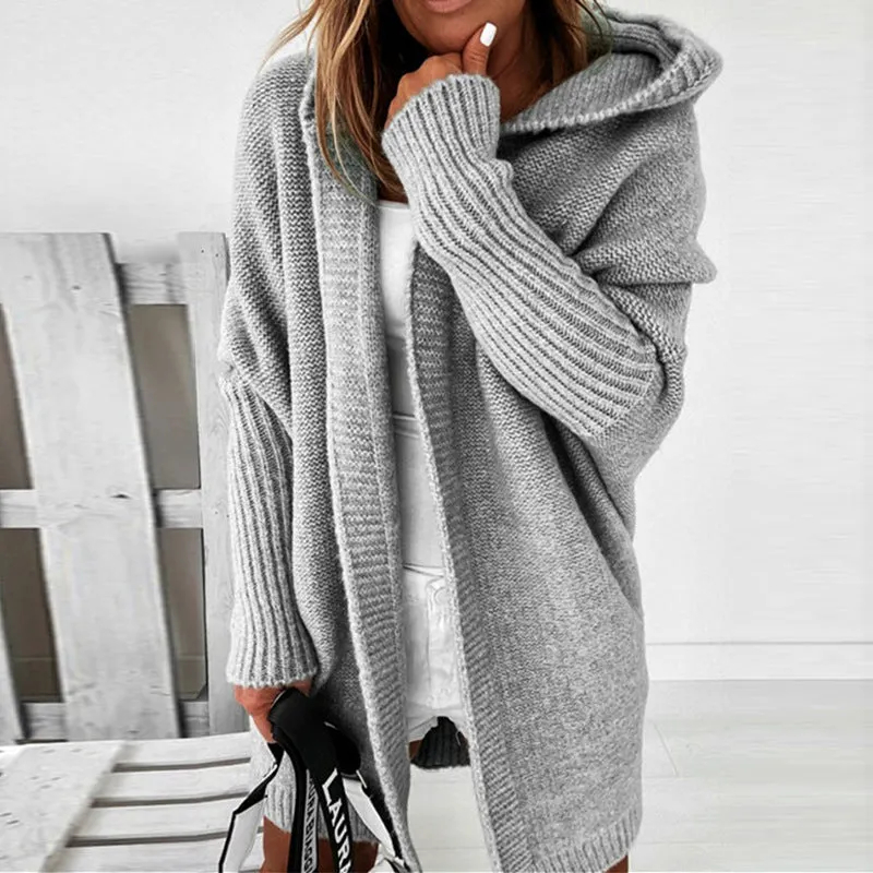 All-match Women's Fashion Hoodie Open Front Knitted Sweater Knitwear