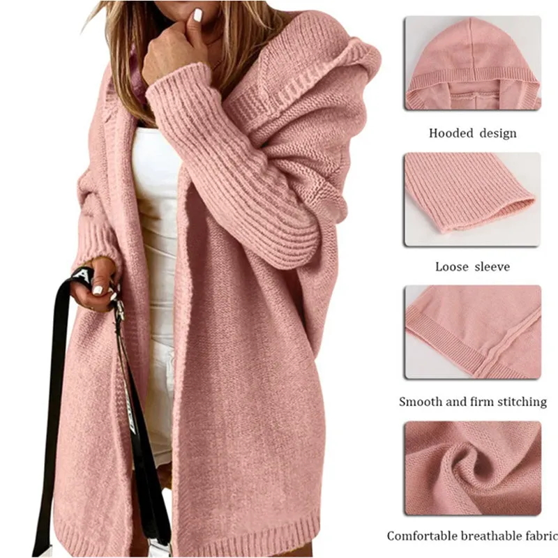 All-match Women's Fashion Hoodie Open Front Knitted Sweater Knitwear