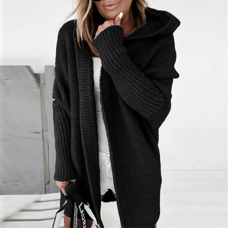 All-match Women's Fashion Hoodie Open Front Knitted Sweater Knitwear