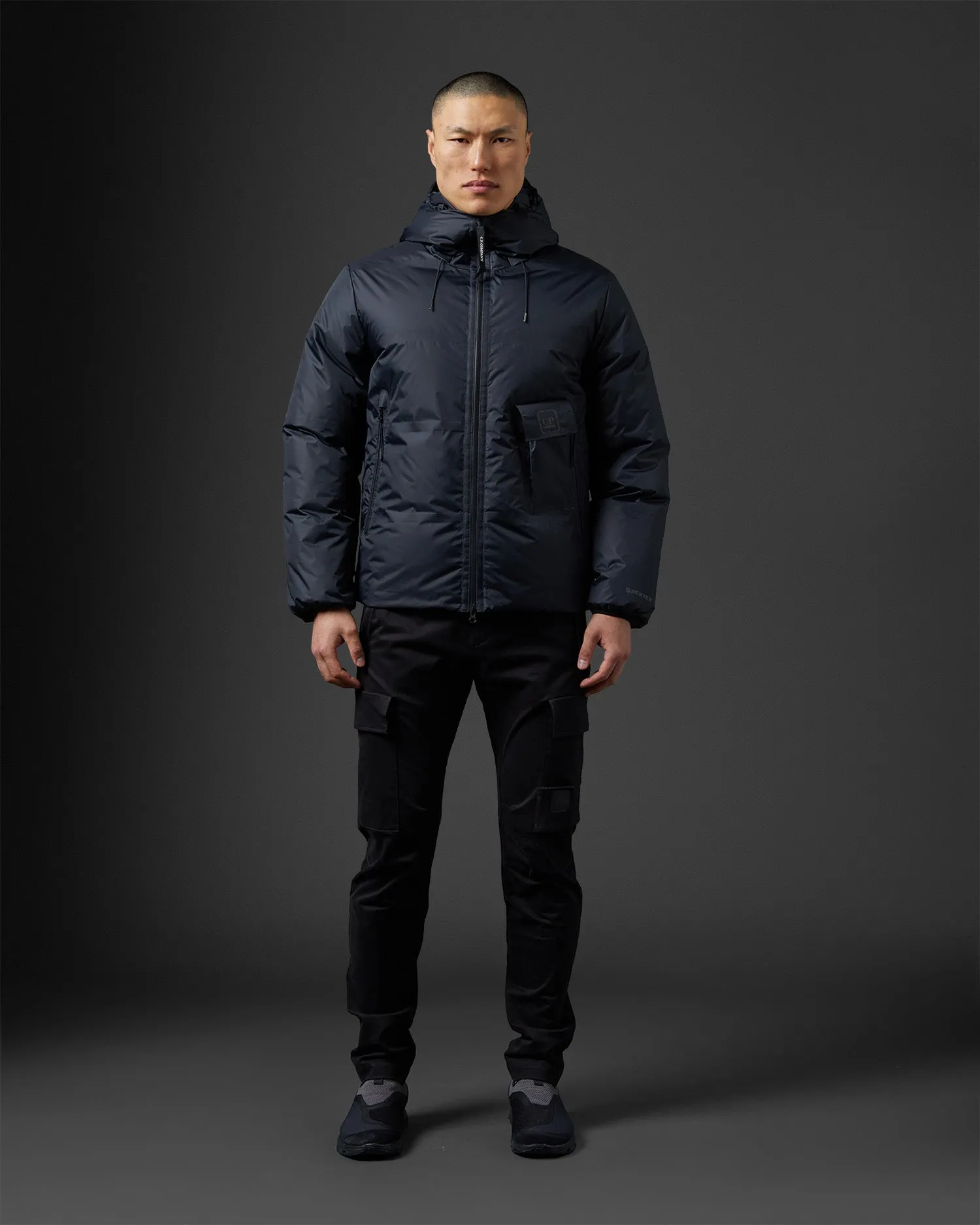 Baffled Hooded Down Jacket - Black