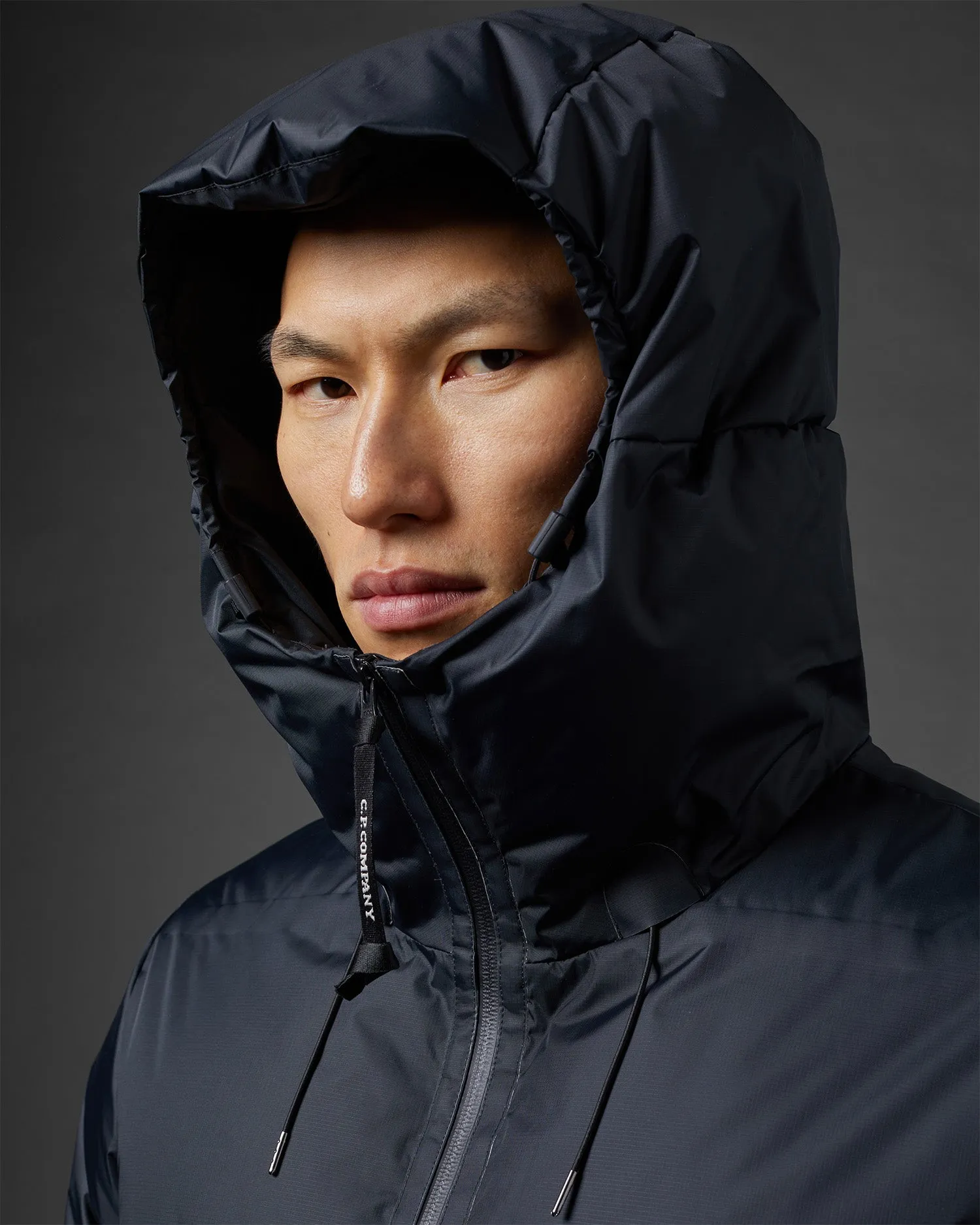 Baffled Hooded Down Jacket - Black