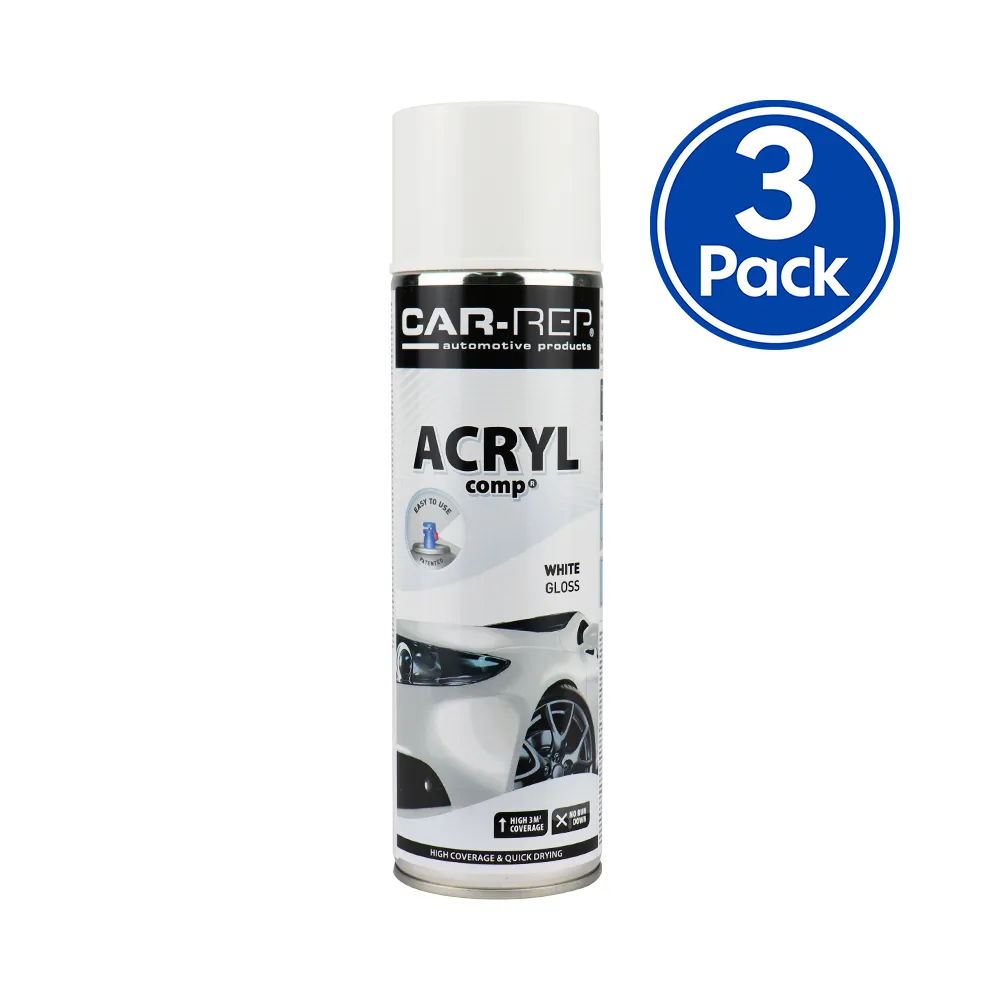 CAR-REP Professional Automotive Gloss Acrylic Aerosol 500ml White x 3 Pack