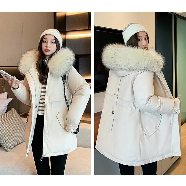 Cinched Waist Casual Fur Collar Parka