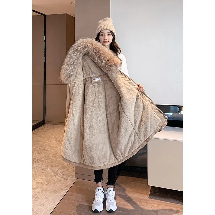 Cinched Waist Casual Fur Collar Parka