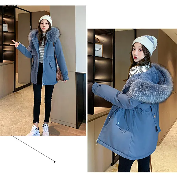 Cinched Waist Casual Fur Collar Parka