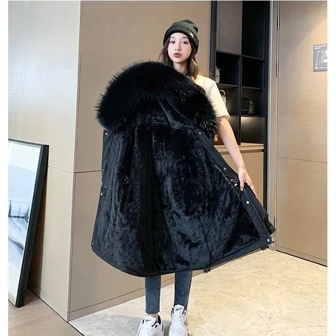 Cinched Waist Casual Fur Collar Parka