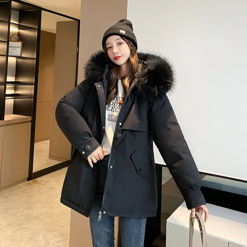 Cinched Waist Casual Fur Collar Parka