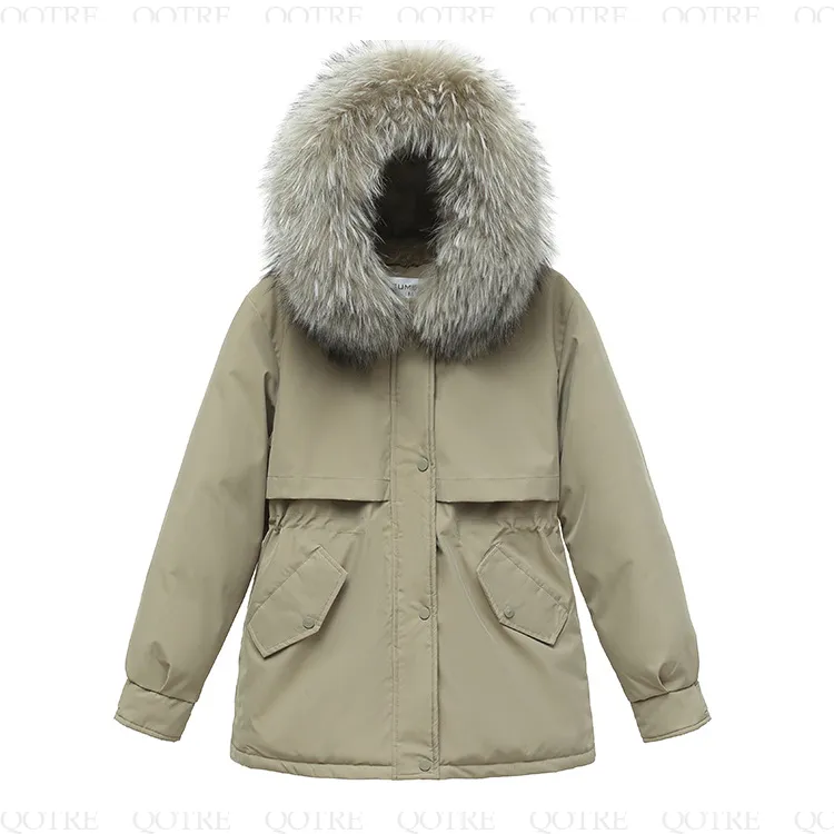 Cinched Waist Casual Fur Collar Parka