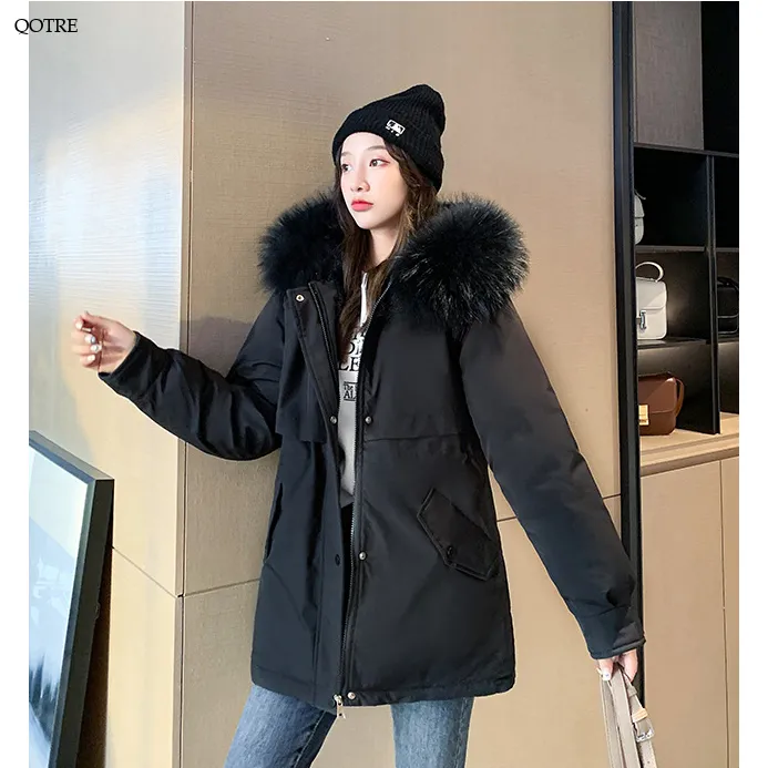 Cinched Waist Casual Fur Collar Parka