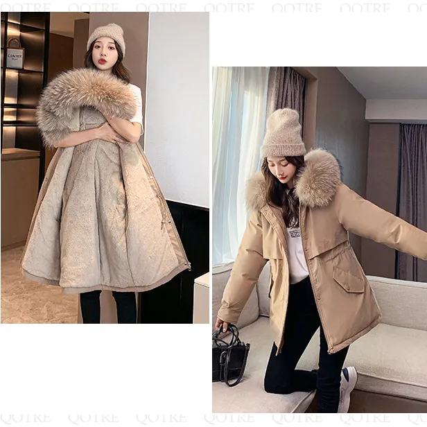 Cinched Waist Casual Fur Collar Parka