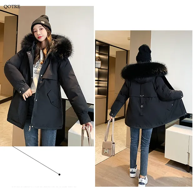 Cinched Waist Casual Fur Collar Parka