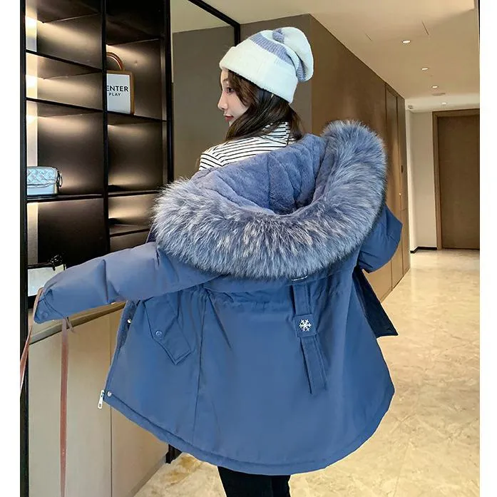 Cinched Waist Casual Fur Collar Parka