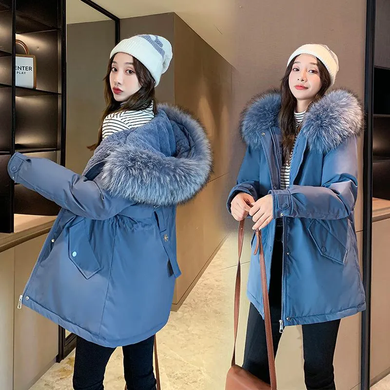 Cinched Waist Casual Fur Collar Parka