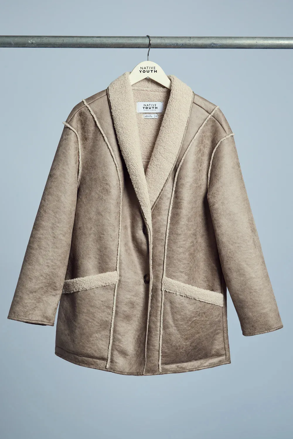 Claine Aviator Coat in Beige