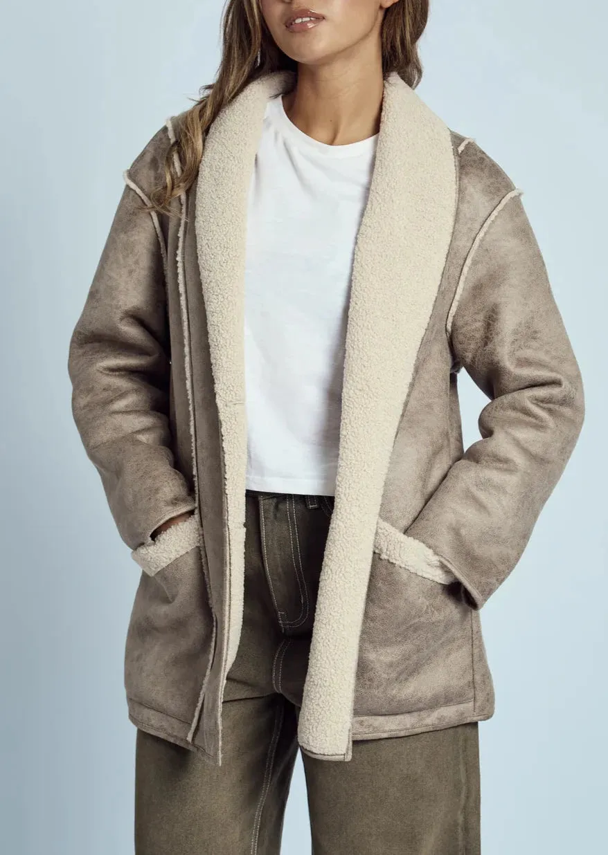 Claine Aviator Coat in Beige