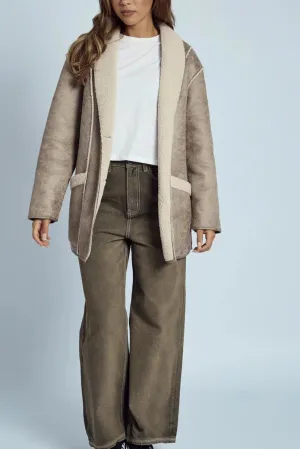 Claine Aviator Coat in Beige