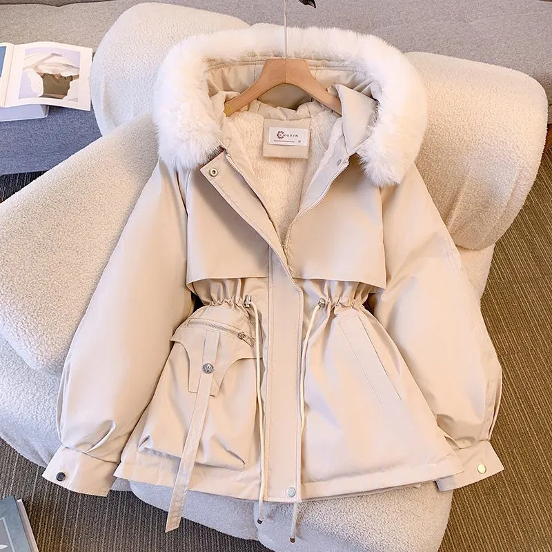 Cropped Cinched Waist Fur Collar Parka