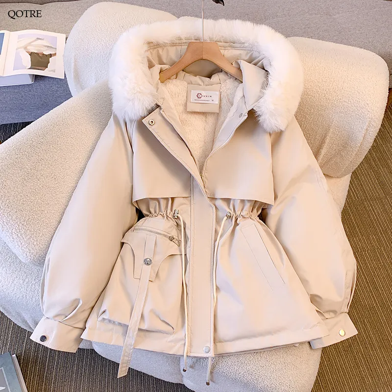 Cropped Cinched Waist Fur Collar Parka