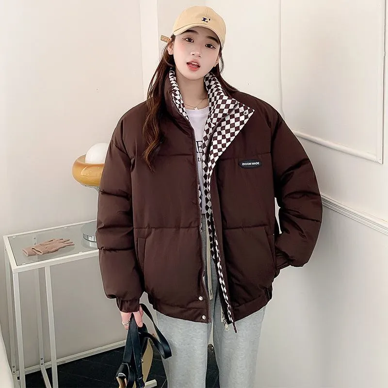 Cropped Stand-Up Collar Slash Pocket Puffer Jacket