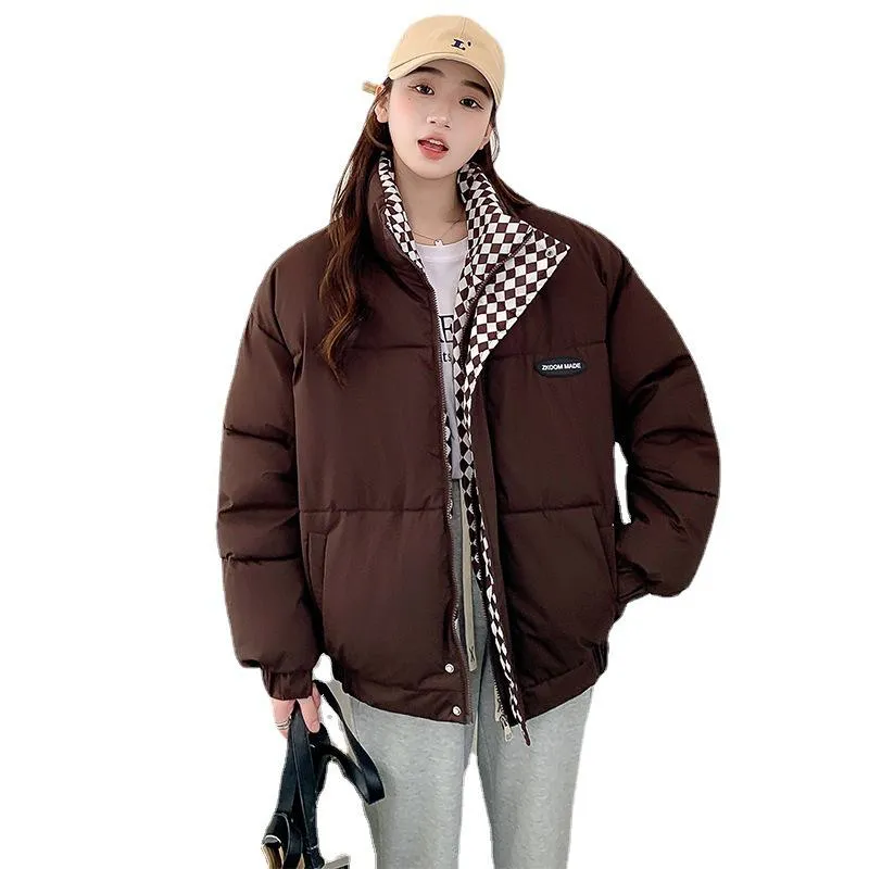 Cropped Stand-Up Collar Slash Pocket Puffer Jacket