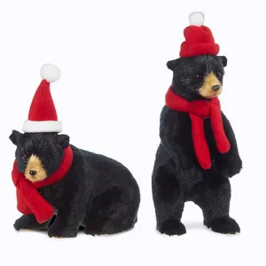 Dashing Through The Snow 8" Black Bear With Scarf And Hat Ornament, Asst of 2