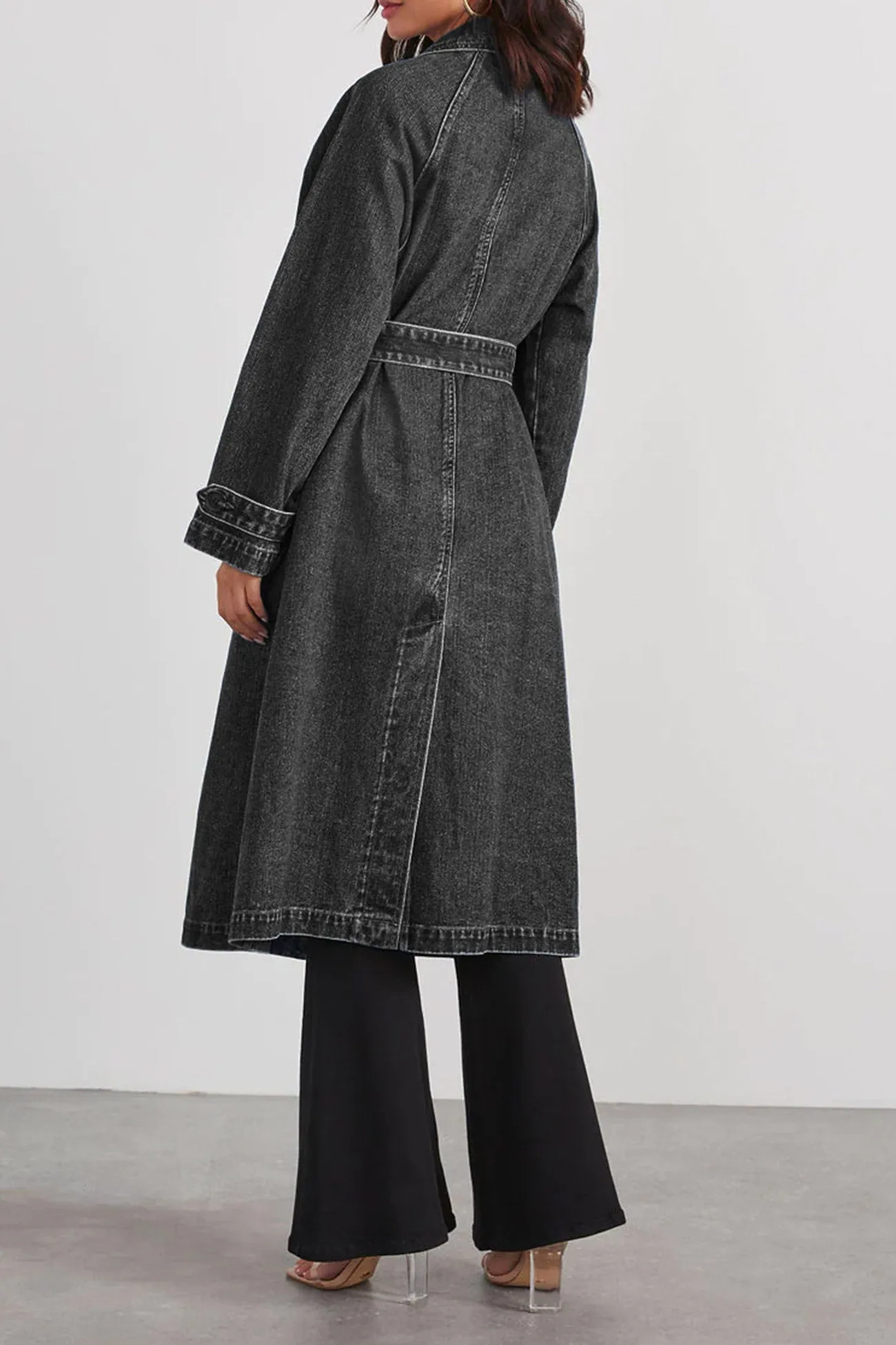 Double-breasted Strappy Denim Trench Coat