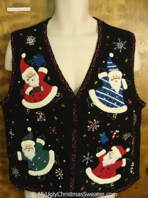 Funny Santas in Capes 80s Christmas Sweater Vest