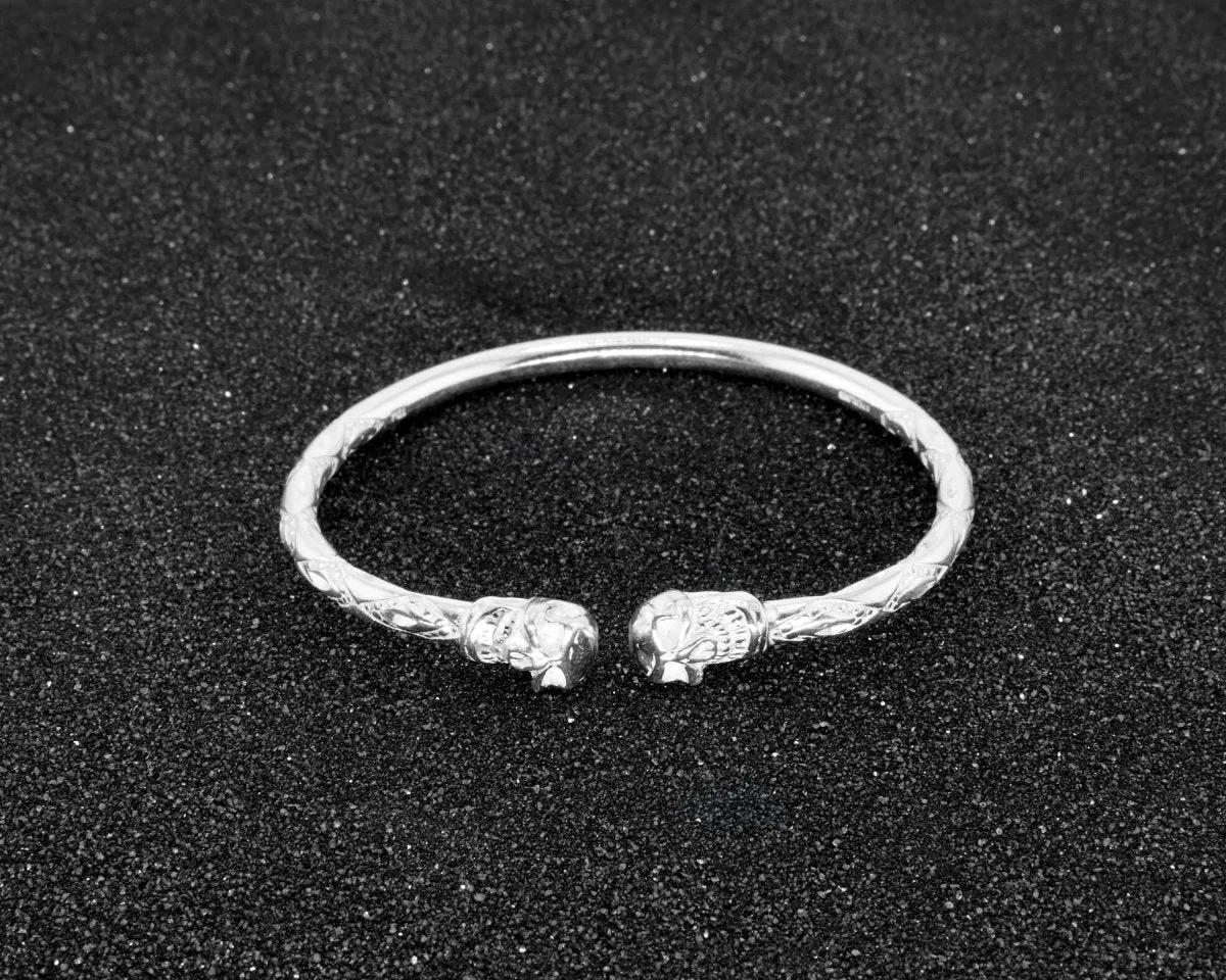 Heavy Skull Bangle with Diamante Pattern