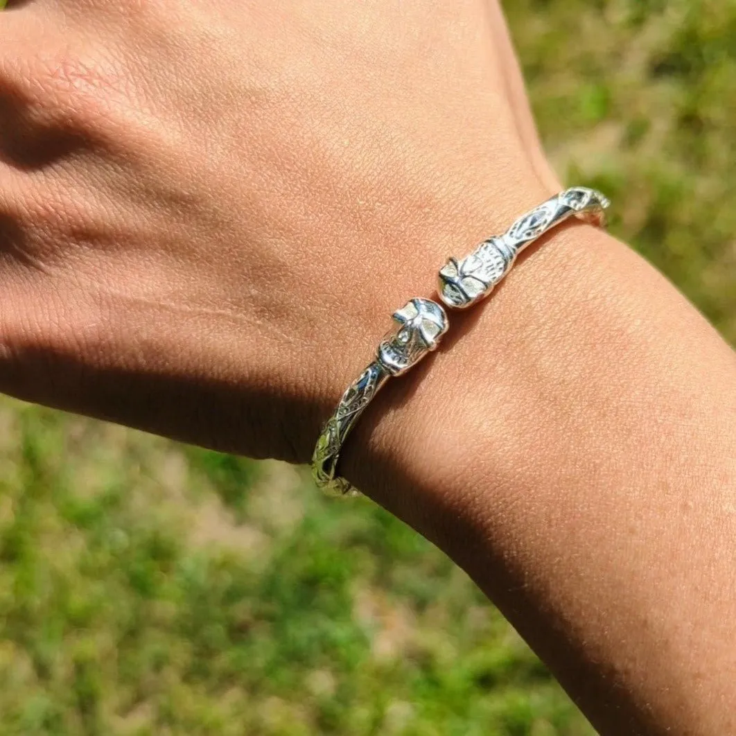 Heavy Skull Bangle with Diamante Pattern