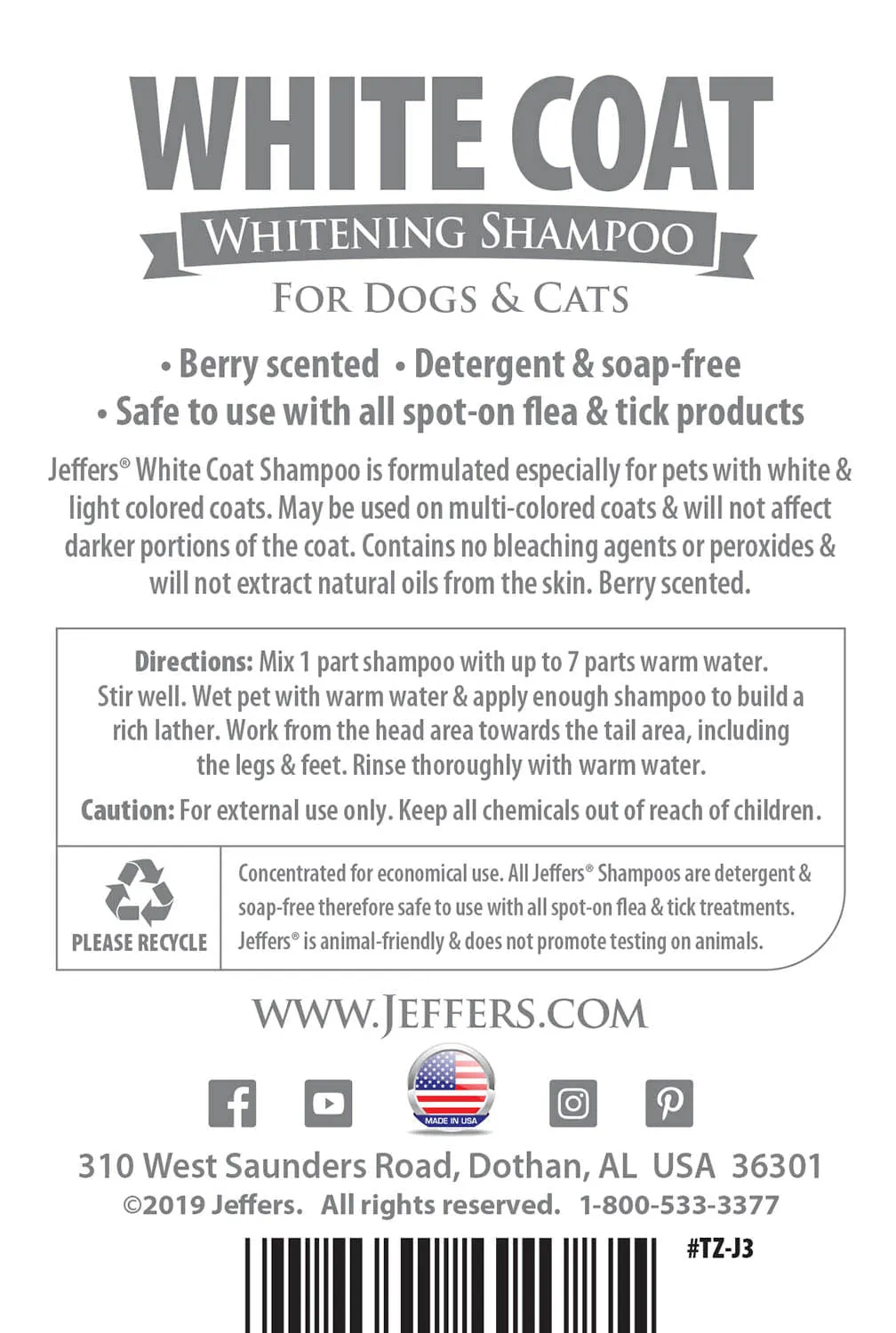 Jeffers White Coat Pet Shampoo