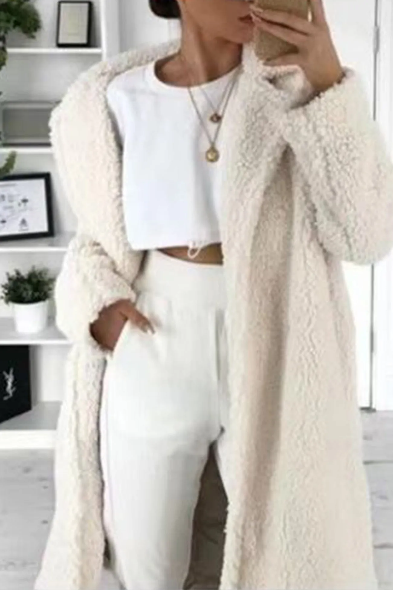 Lapel Plush Long Coat