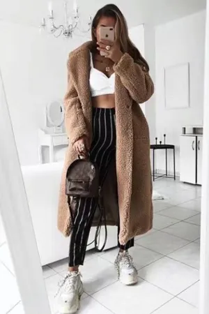 Lapel Plush Long Coat