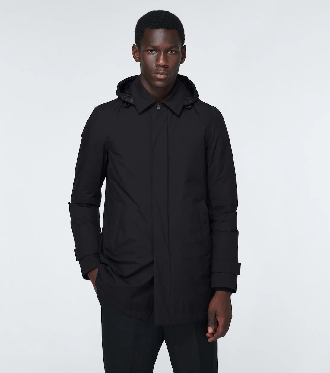 Lightweight raincoat with down filling. Herno, black