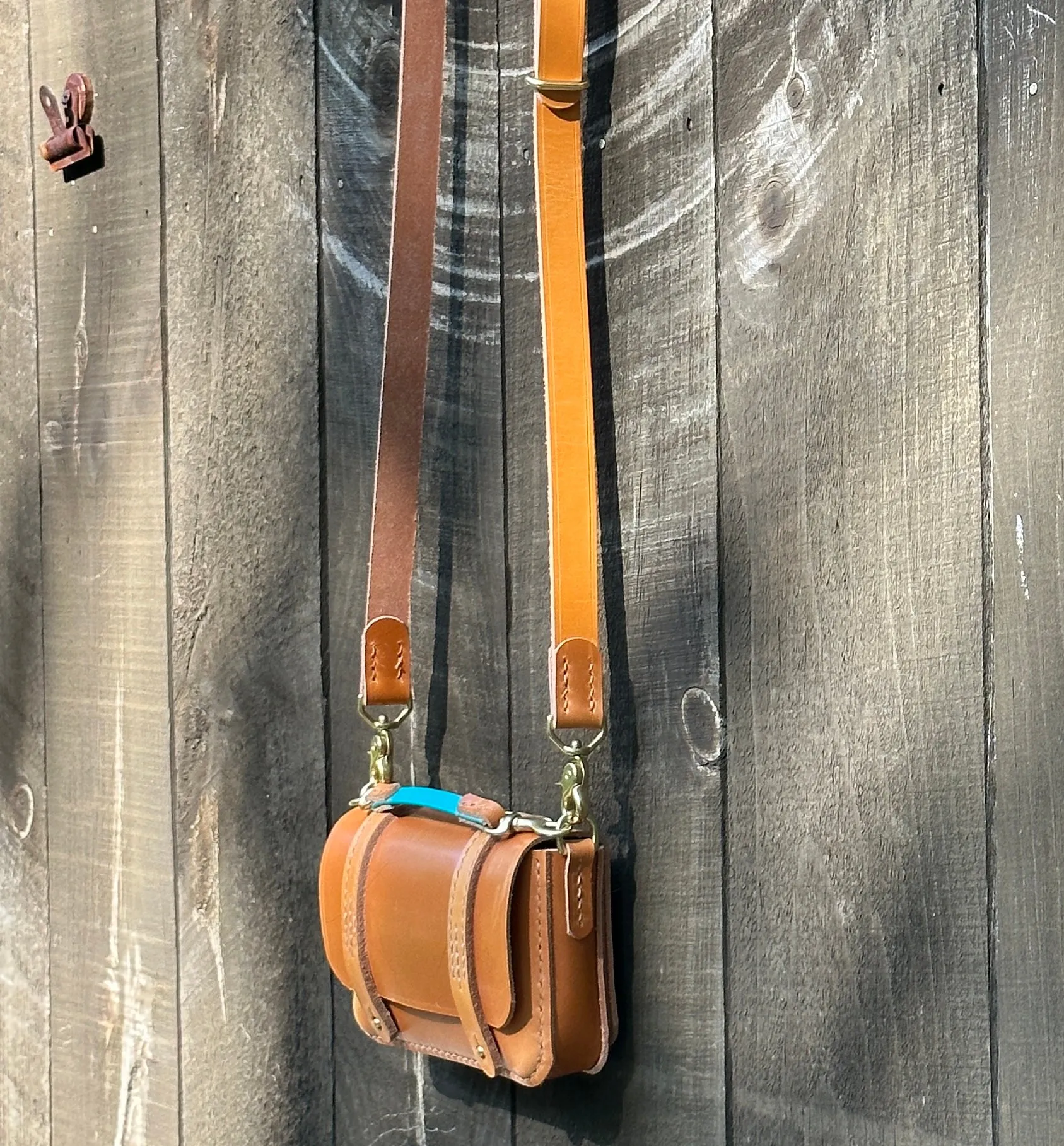 London Tan Mini  Messenger Bag/Tote for Cell Phone or Wallet, Imported Sedgwick English Bridle Leather, All Hand-stitched, London Tan.