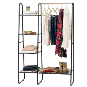 Metal Garment Hanging Rack Shoe Clothing Organizer Shelves Freestanding Clothing Hanging Rail Clothes Wardrobe Shoe Display Organizer with 1 Hanging R