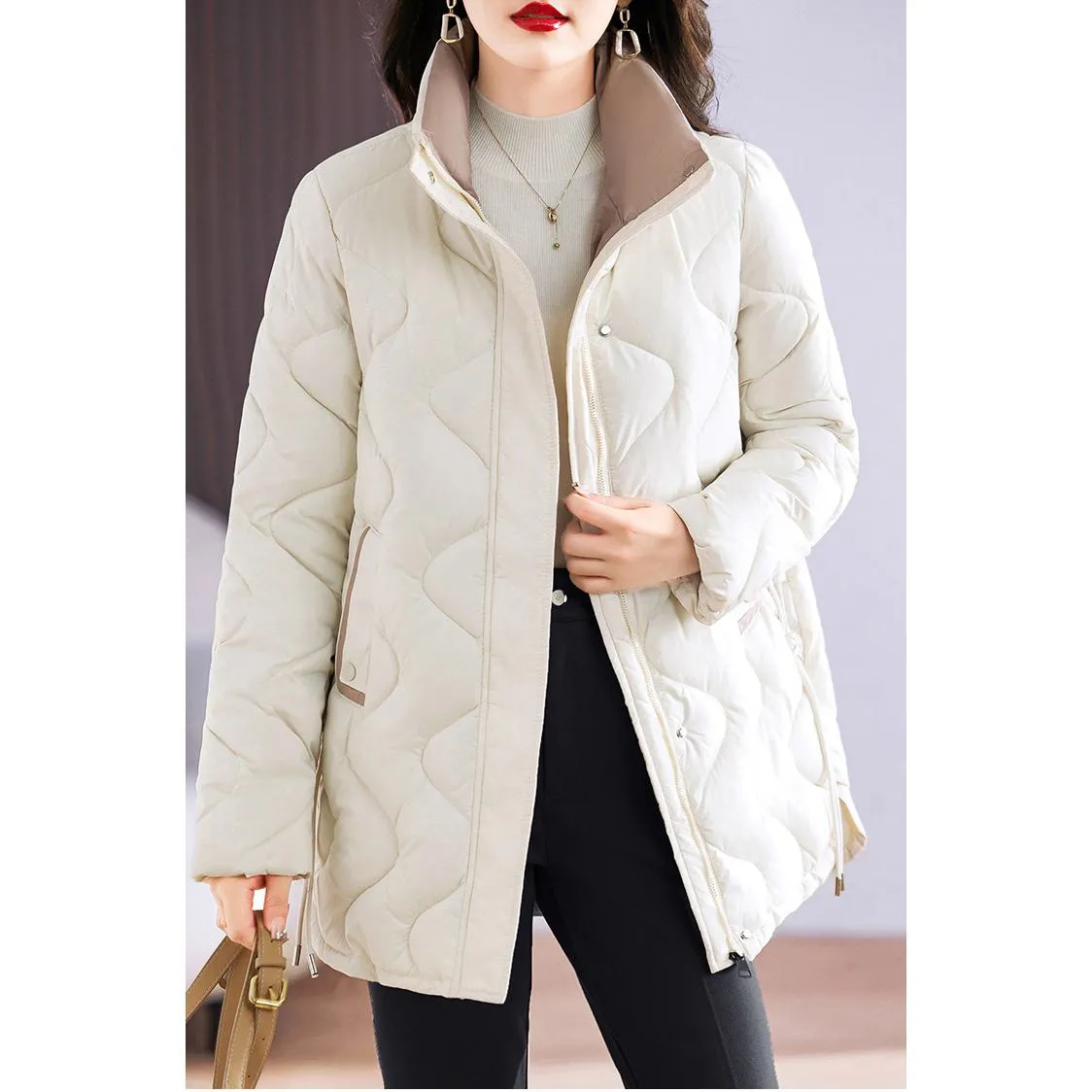 Quilted Thigh-Length Classic Puffer Jacket