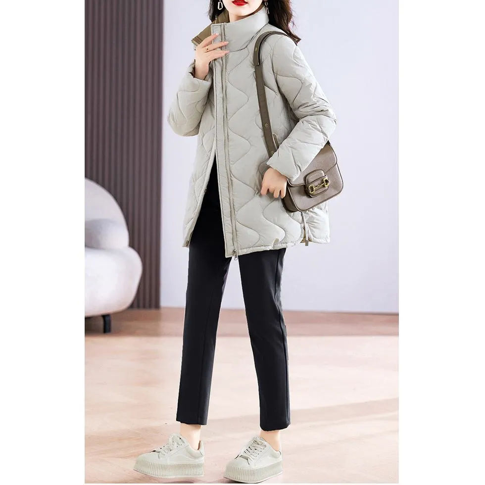 Quilted Thigh-Length Classic Puffer Jacket