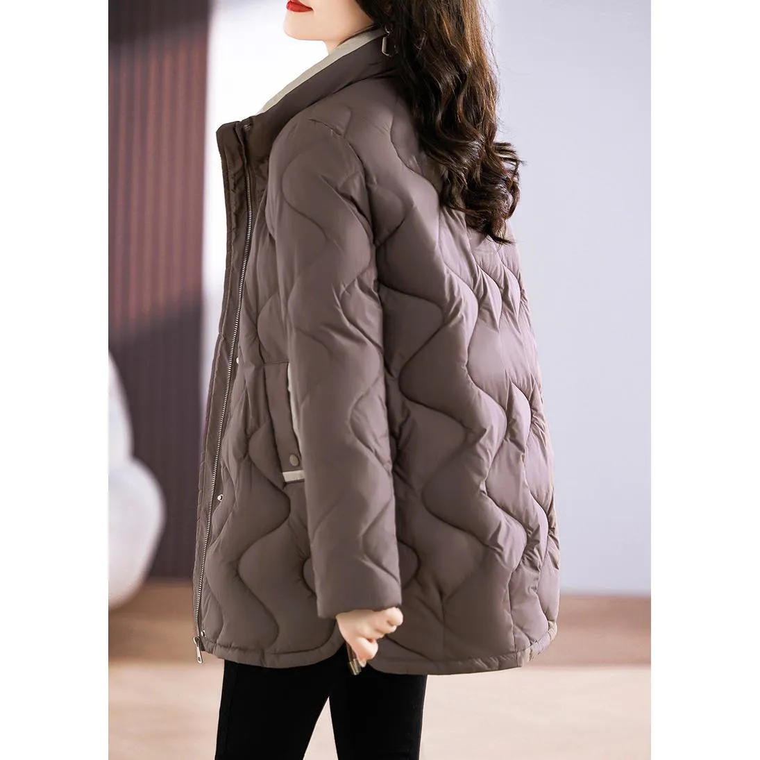 Quilted Thigh-Length Classic Puffer Jacket