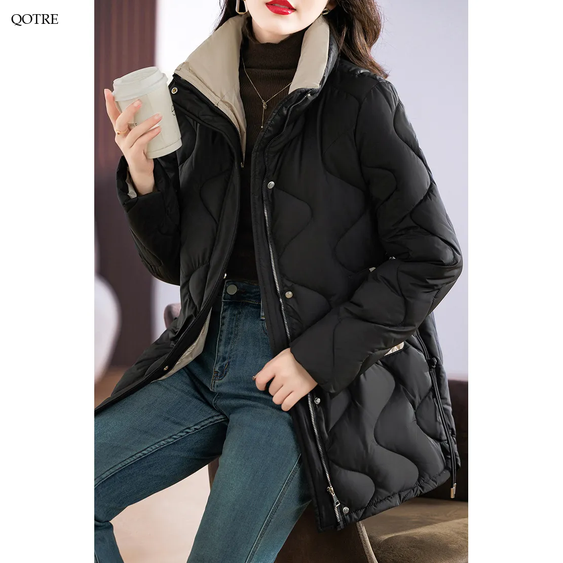 Quilted Thigh-Length Classic Puffer Jacket