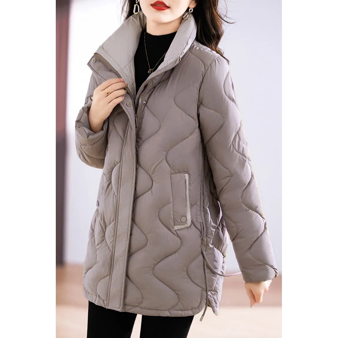 Quilted Thigh-Length Classic Puffer Jacket