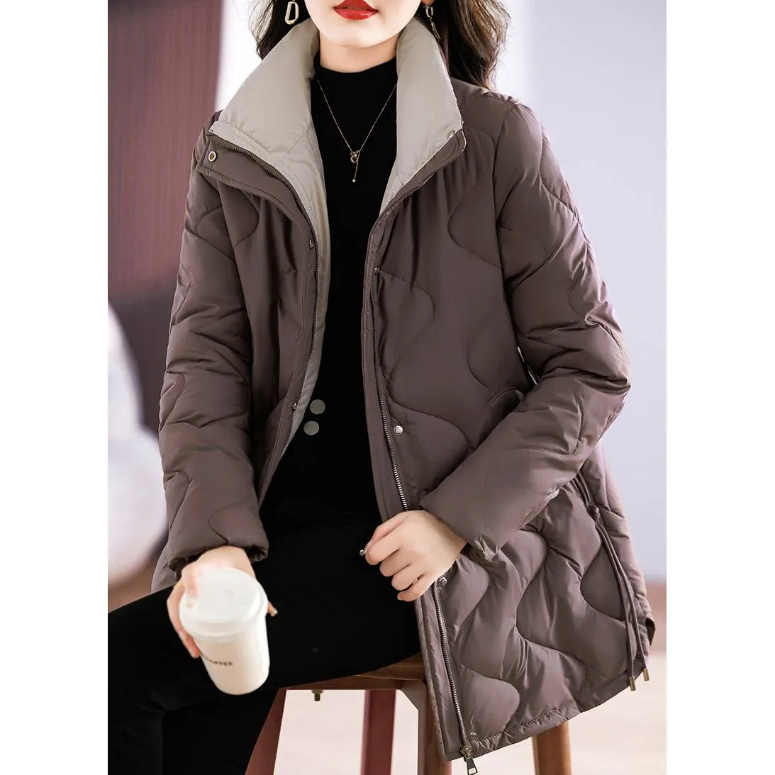 Quilted Thigh-Length Classic Puffer Jacket