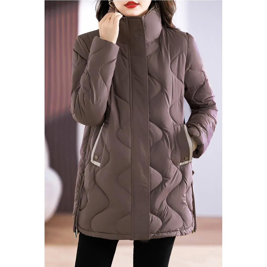 Quilted Thigh-Length Classic Puffer Jacket