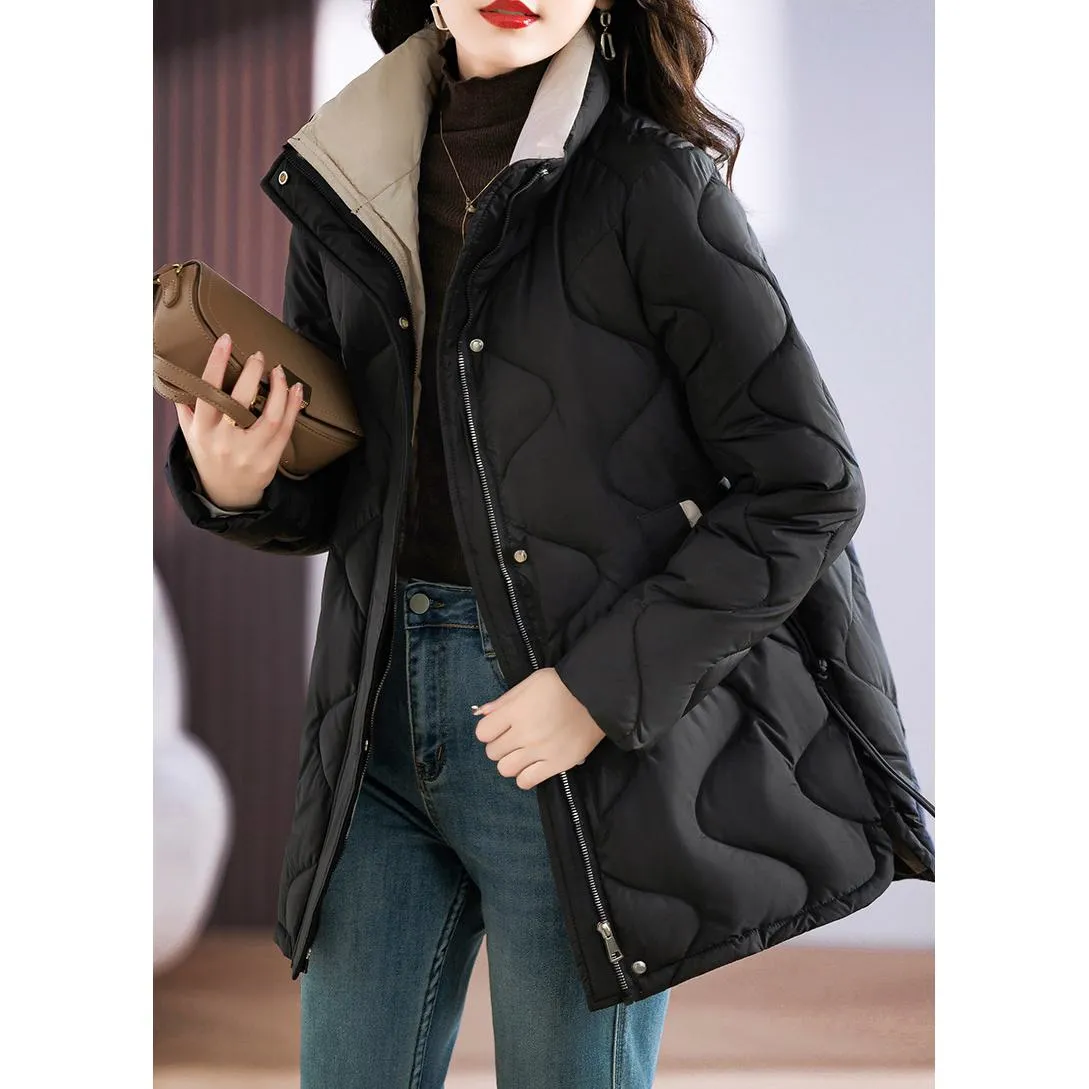 Quilted Thigh-Length Classic Puffer Jacket