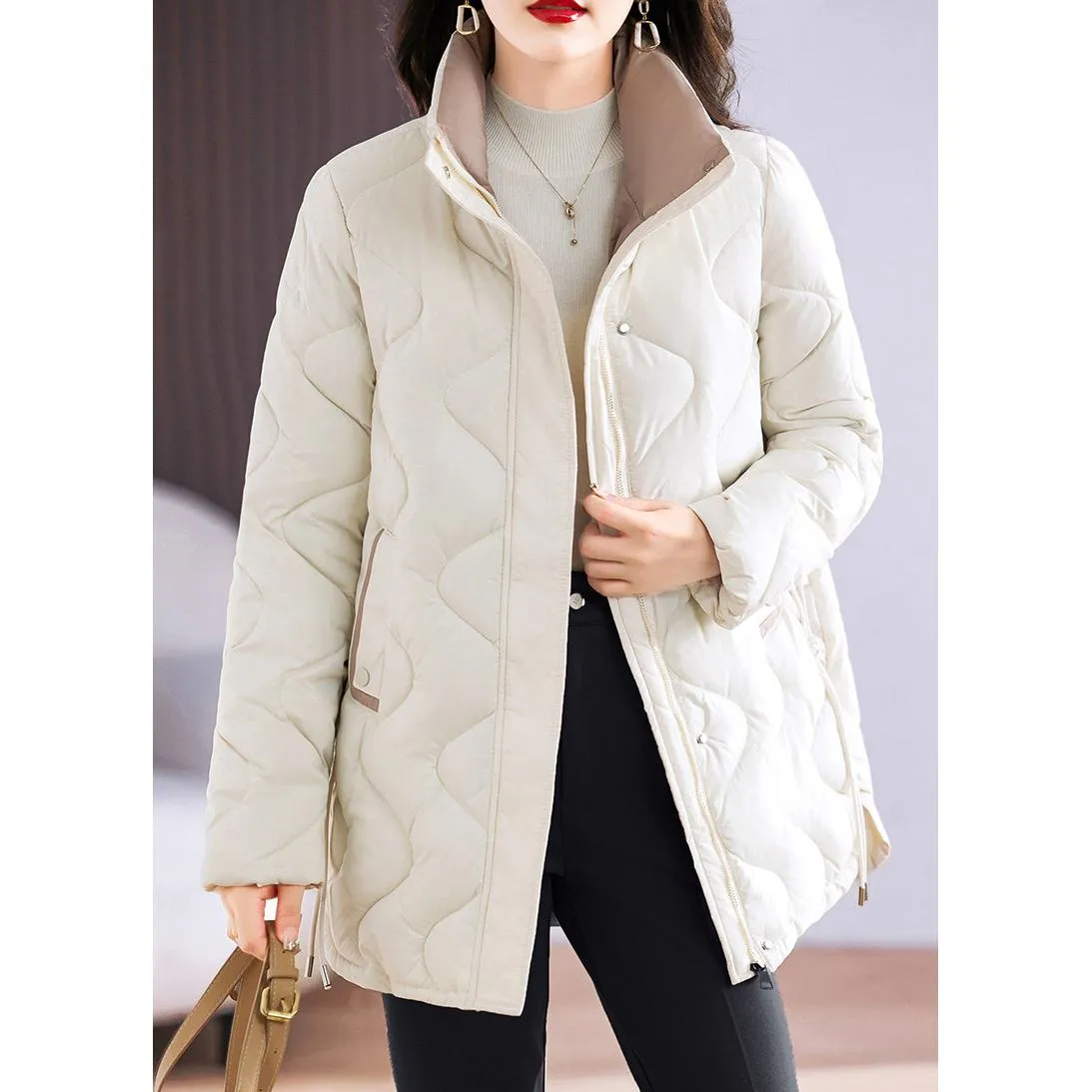 Quilted Thigh-Length Classic Puffer Jacket