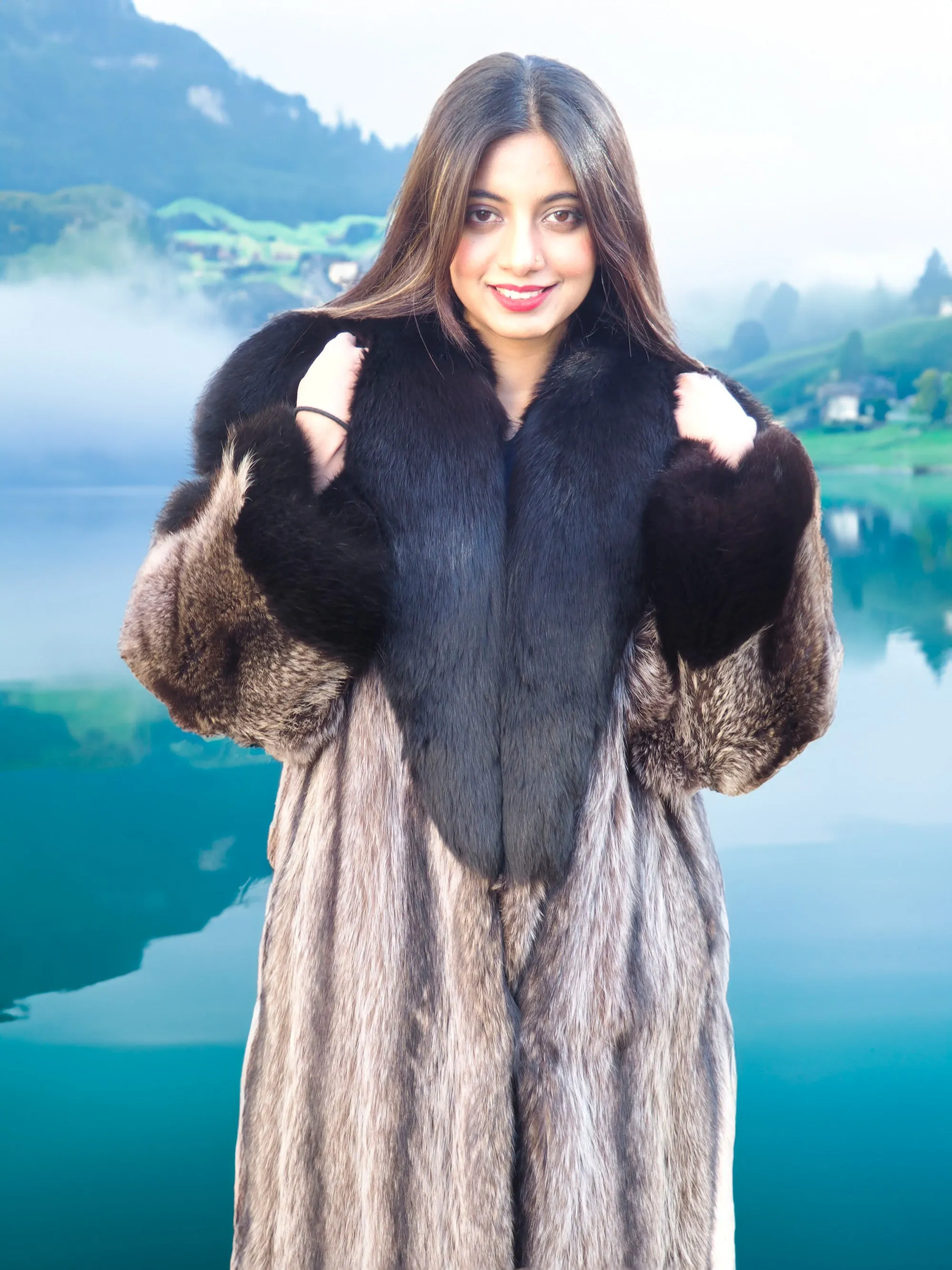 Raccoon Fur Coat Coats With Black Fox Trim S