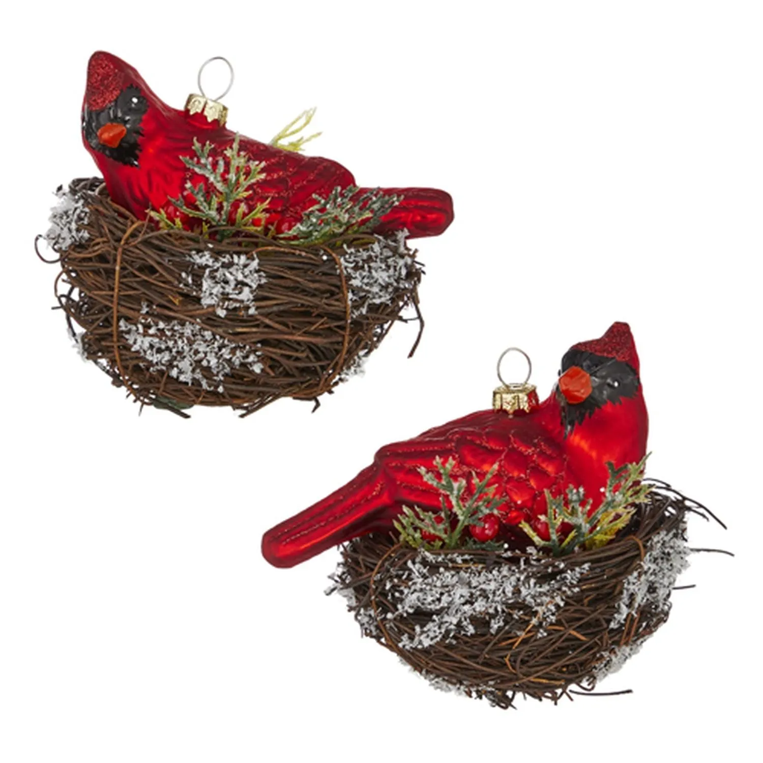 Raz Imports 2021 Yuletide Birds 4.5" Cardinal In Nest Ornament, Assortment of 2