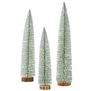 Raz Imports 2022 Winter Cottage 22" Thin Snowy Bottle Brush Tree, Set of 3